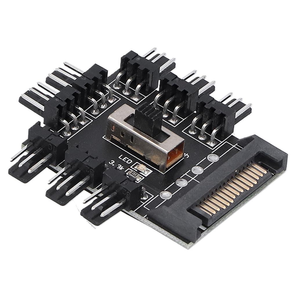 Computer Fan Hub Splitter 8‑Way Speed Controller 3 Pin Extension Cable SATA Interface