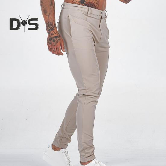 Herren-Hosen, schmale Passform, einfarbig, mittlere Taille, weich, dünn, atmungsaktiv, Schrägtaschen, knöchellang, Knopf, Reißverschluss, lange Herren-Business-Hose