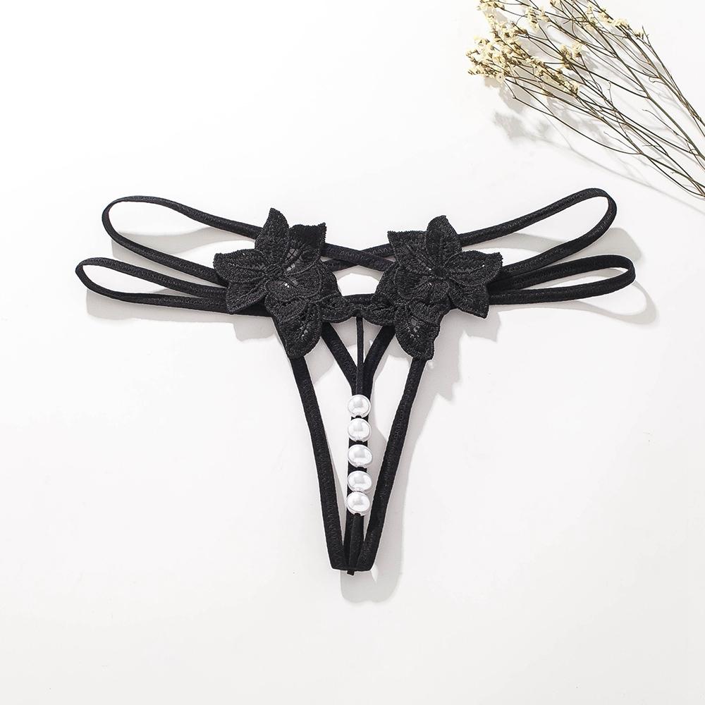 Sexy G-string T Panties Female Underwear Lace Thongs Women's Pants Sexy Pearl Panties Erotic Women Crotchless Panties Plus Size