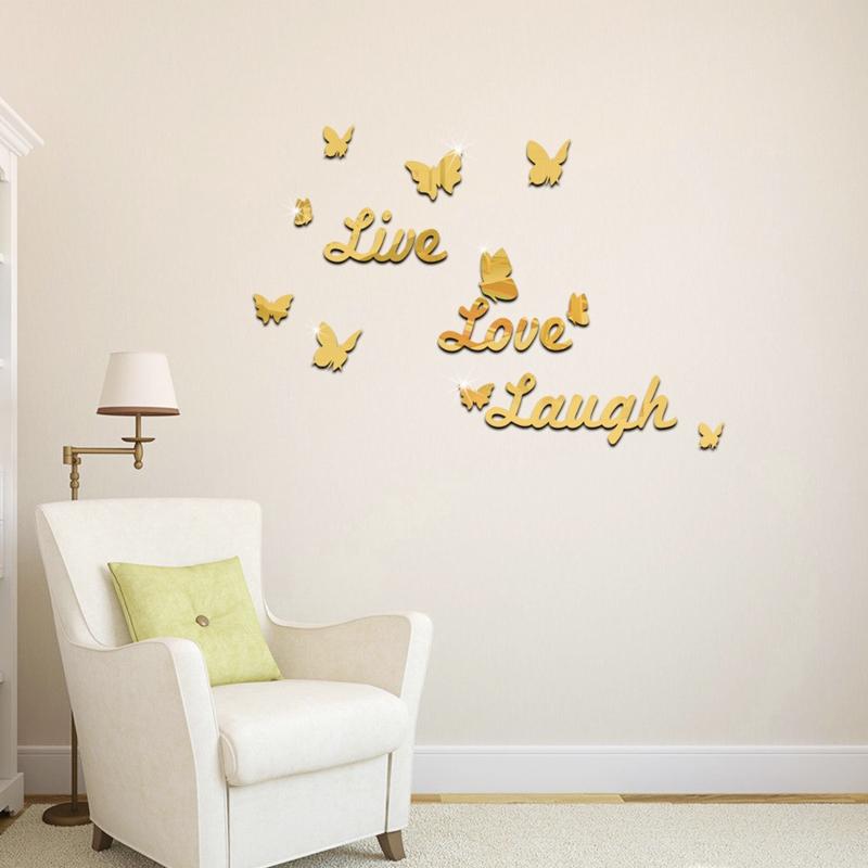 New Home Decorations DIY Silver Mirror Wall Sticker Large Decal 3D Stickers Butterfly Pattern