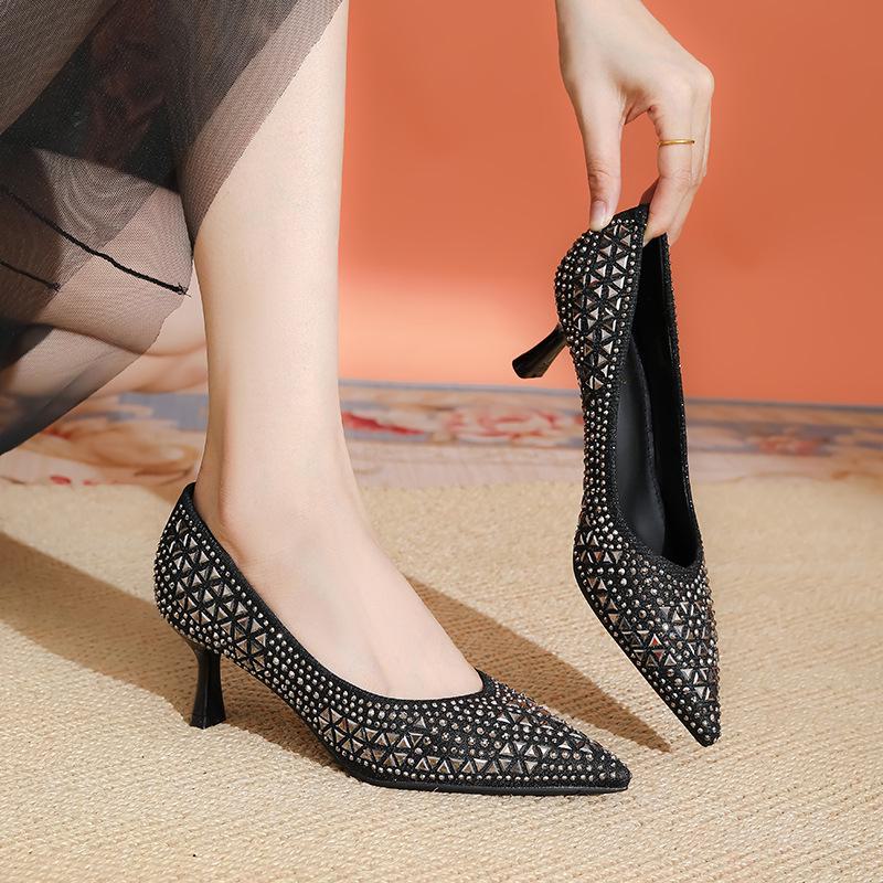 Women's Pointed Rhinestone Stiletto High Heels - Comfortable, Elegant Evening Shoes