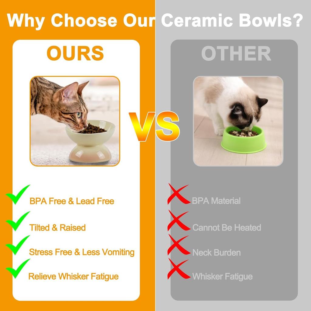 Ceramic Elevated Cat Bowls Tilted Cat Food Bowl Dish Pet Feeder Bowl Dishwasher Microwave Safe
