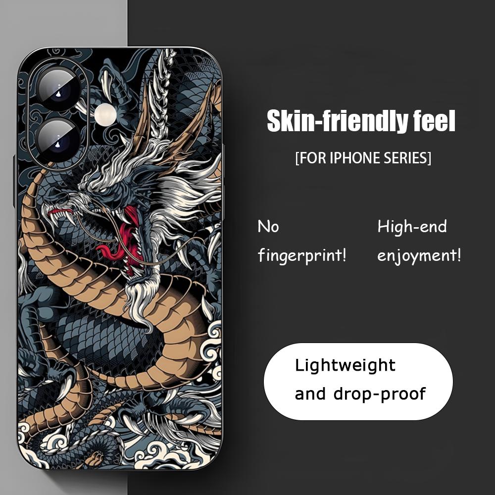 Japanese Dragon Popular Art Phone Case For iPhone 17 16 15 14 13 12 11 X XR XS 8 Plus Mini Pro Max Soft black Shockproof Cover