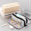 Angoo Linen Type Cloth Pencil Case Pen Bag 3 Compartments Storage Pouch Organizer for Stationery