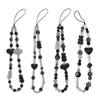 Beaded Phone Charm Lanyards Bear Dice-Beaded Wrist Strap Handmade Phone Chain Heart Beaded  Phone Strap for Women