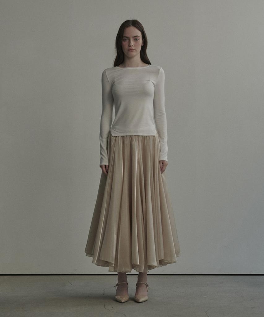 Mausolleum Nerina Sheer Long Flare Skirt - Cream