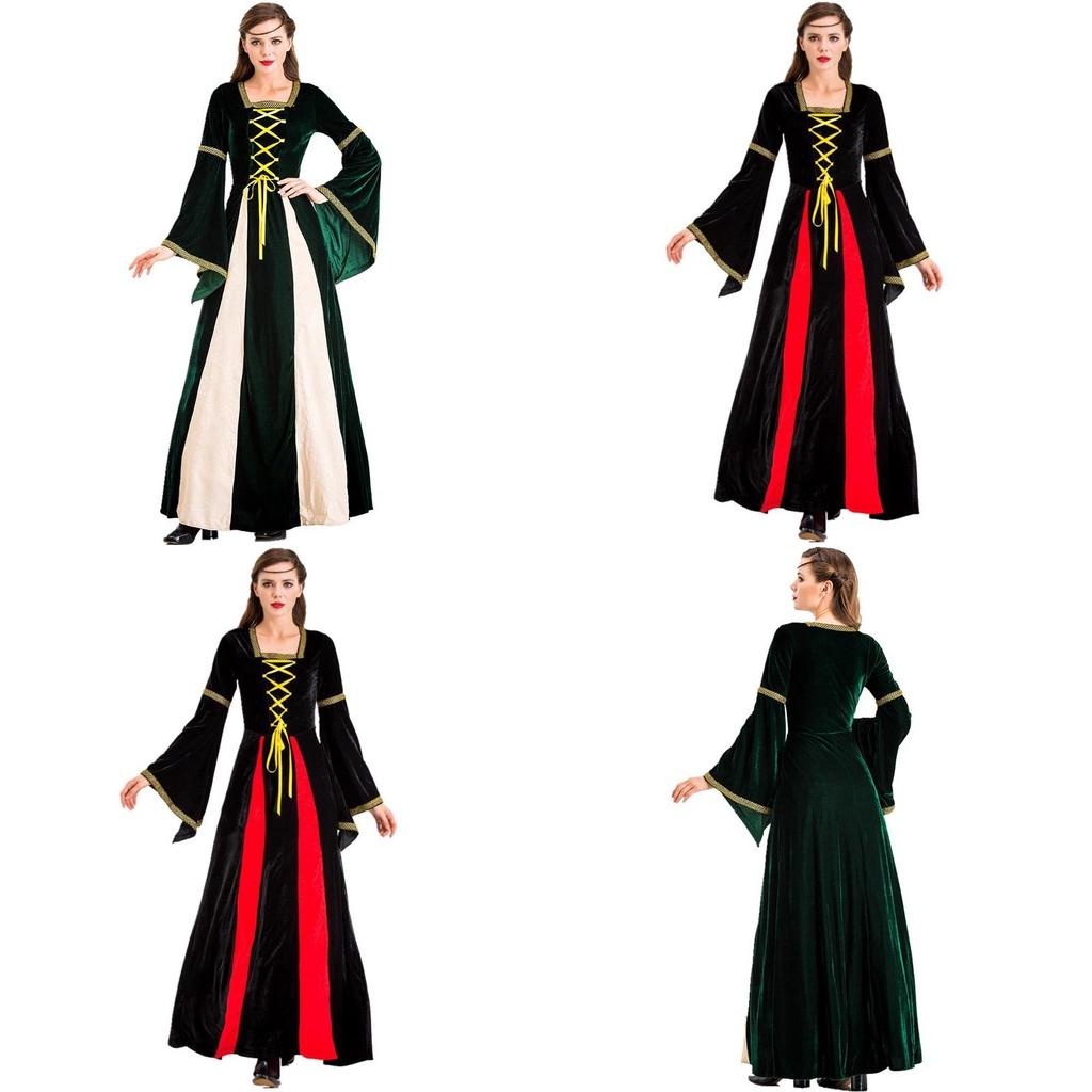 Bezauberndes schwarzes Vintage mittelalterliches Hof-Cosplay-Maxikleid für Halloween-Events