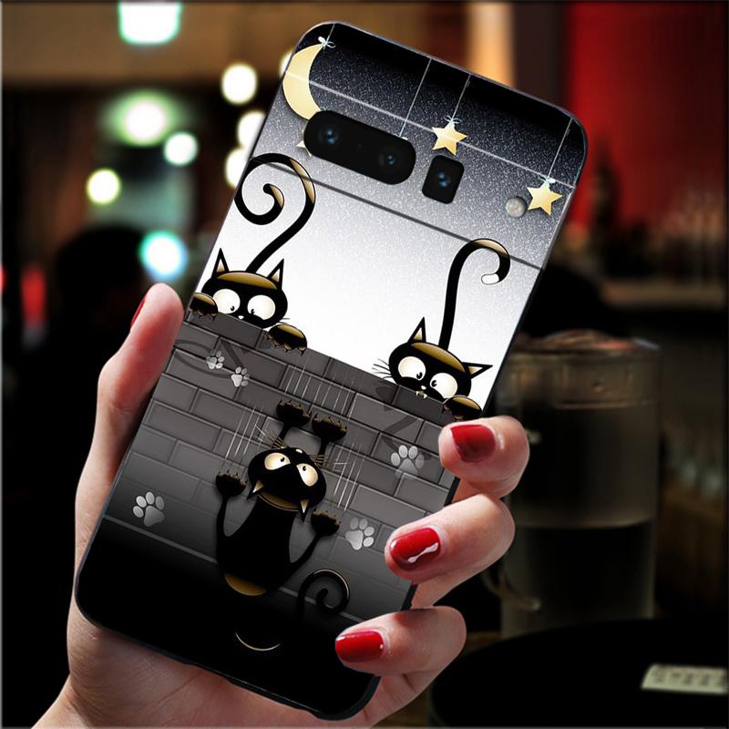 Phone Case For Google Pixel 10 9 Pro XL 9A 8 7 6 Pro Pixel 8A 7A 6A Pixel 8 7 6 5 Cartoon Black Cat