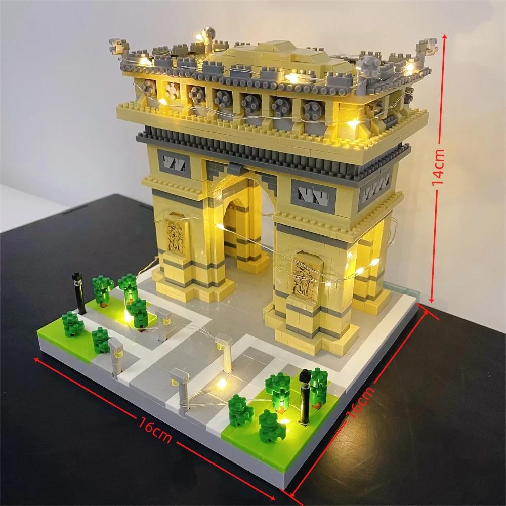 Knew Built LED Arc de Triomphe Micro Mini Building Blocks Toys Illuminating Paris Landmark Model Perfect for Home Office Dcor