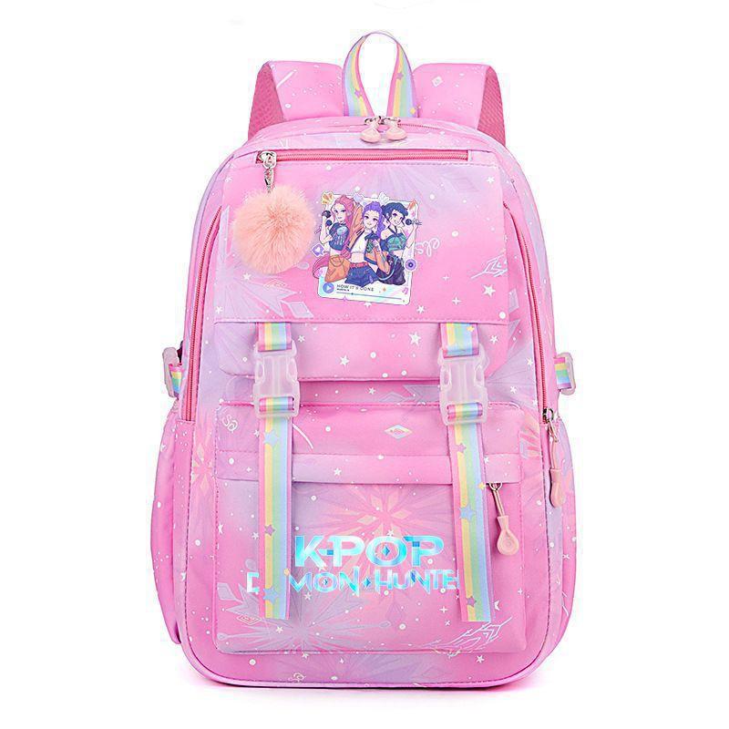 Korean Style School Backpack Teenagers Large Capacity Nylon Bookbag With Padded Straps Cartoon Print Unisex Student Bag