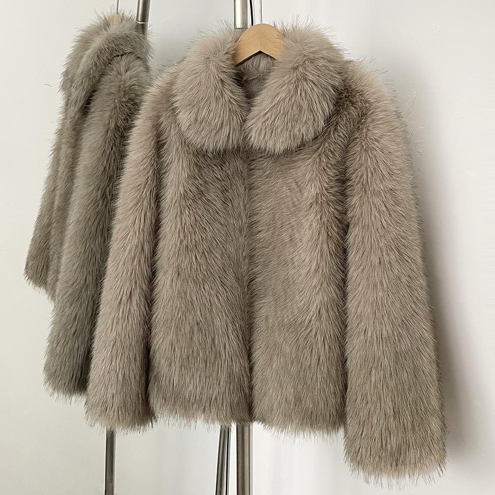 OFTBUY 2025 Winter Women Coat Faux Fox Fur Mid-length Jacket Turn-down Collar Puff Artificial Fox Fur Casual Top Outwears Tailored Solid Streetwears