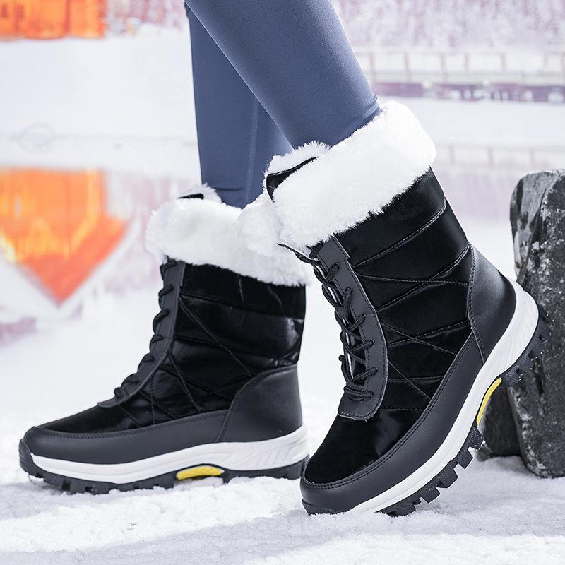 Lace-up Anti-splashing Snow Boots Women's Velvet Thick-soled Warm Winter Shoes Non-slip High-top Northeast Large Cotton Shoes Large-size Women's Shoes