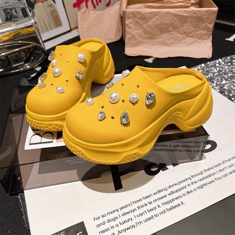 

[youshilai] Muffin thick-soled heightening baotou half slippers 2025 new hole shoes beach cool slippers 35