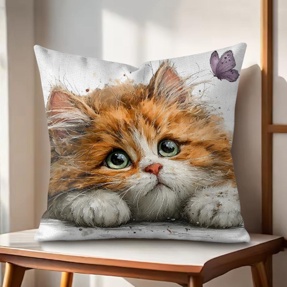 

cute cat and flower Cushion Cover Natural Linen Organic Fabric DoubleSided Printing Couch Pillow Covers Home Decor 30x30cm