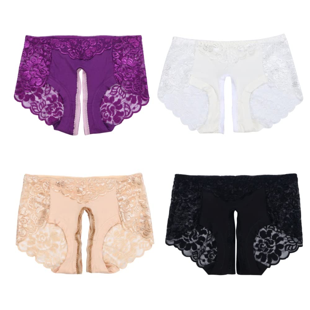 Open Crotch Panties Perforated Shorts Split Crotch Bewitching [FULL CHECK] (Beige, M)