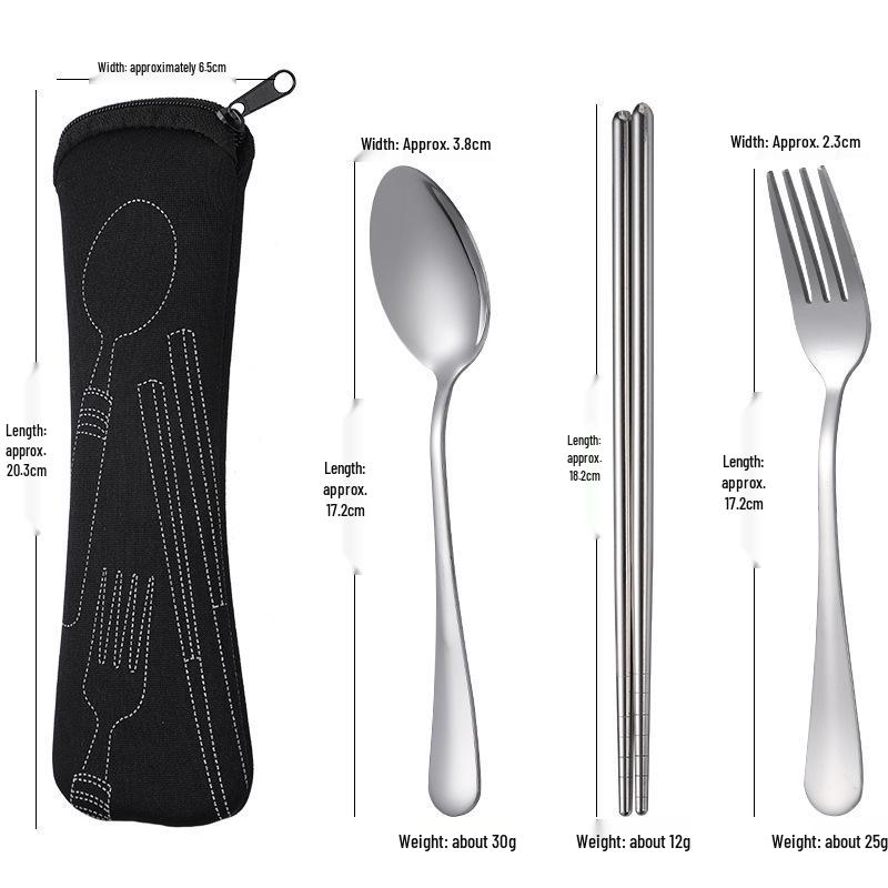 Stainless Steel Portable Cutlery Set with Cloth Bag - Includes Knife, Fork, Spoon & Chopsticks for Outdoor Travel