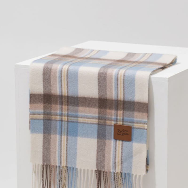 RECLOW MUNM CHECK CASHMERE 100% MUFFLER IVORY