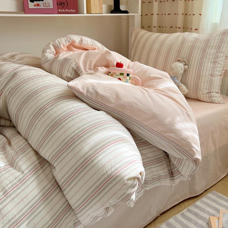 Class A Mother and Baby Grade Pure Washed Cotton Four-piece Set Ins Small Fresh Bed Sheet Quilt Cover Student Dormitory Style Bedding Set