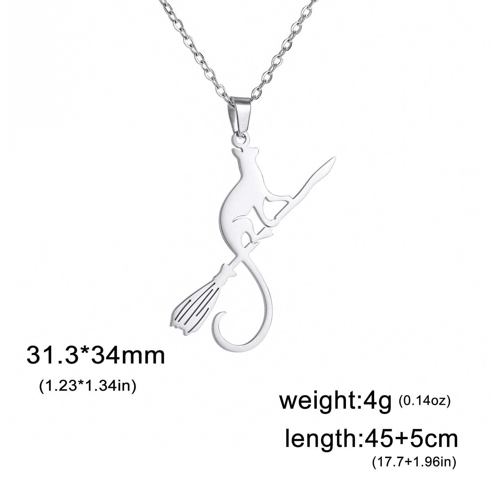 

Cazador Cat Ride Broom Подвеска Ожерелье Из Нержавеющей Стали Ведьма Котенок Ожерелье Цепочка На Шею Для Женщин Животное Хэллоуин Украшения 2024 45-50 cm