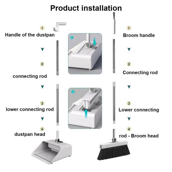 3-in-1 Broom Dustpan Set with Built-in Comb Teeth Long Handle Adjustable Extension Poles Retractable Floor Brush