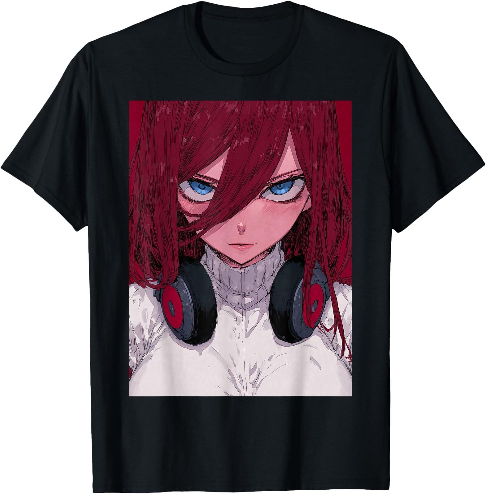 Anime Gamer Aesthetic Egirl Gaming Redhead Waifu T-Shirt XL