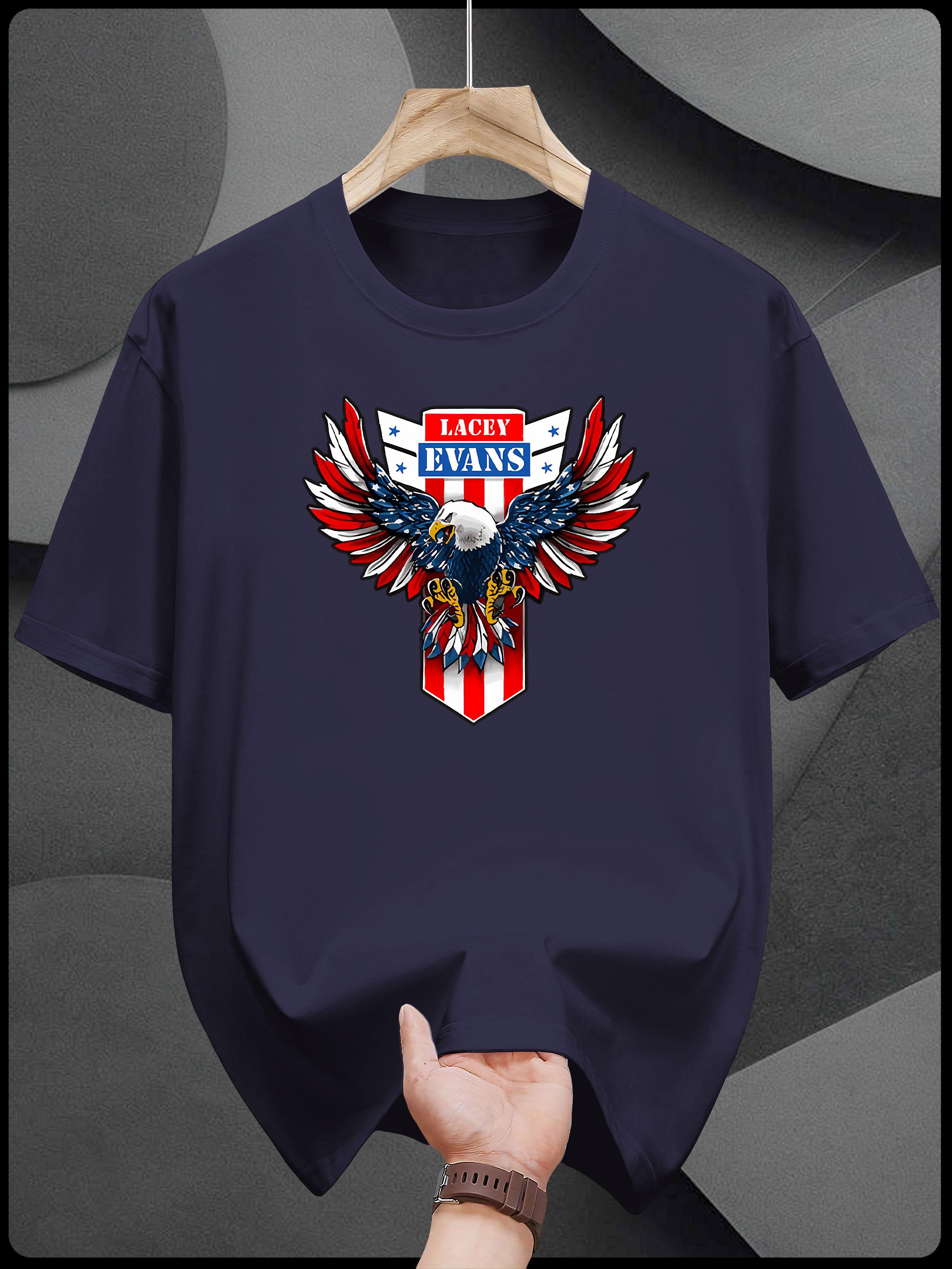 Graphic Print Short Sleeve T-shirt - Eagle & American Flag Design XXL