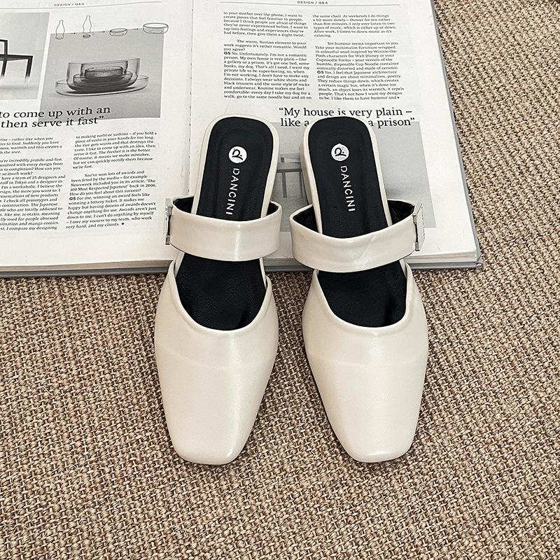 

Temperament универсальные полутапочки с сумкой на голову женские летние новые ретро толстые низкие каблуки Мэри Джейн сандалии на наклонном каблуке ленивые туфли 40 бежевый