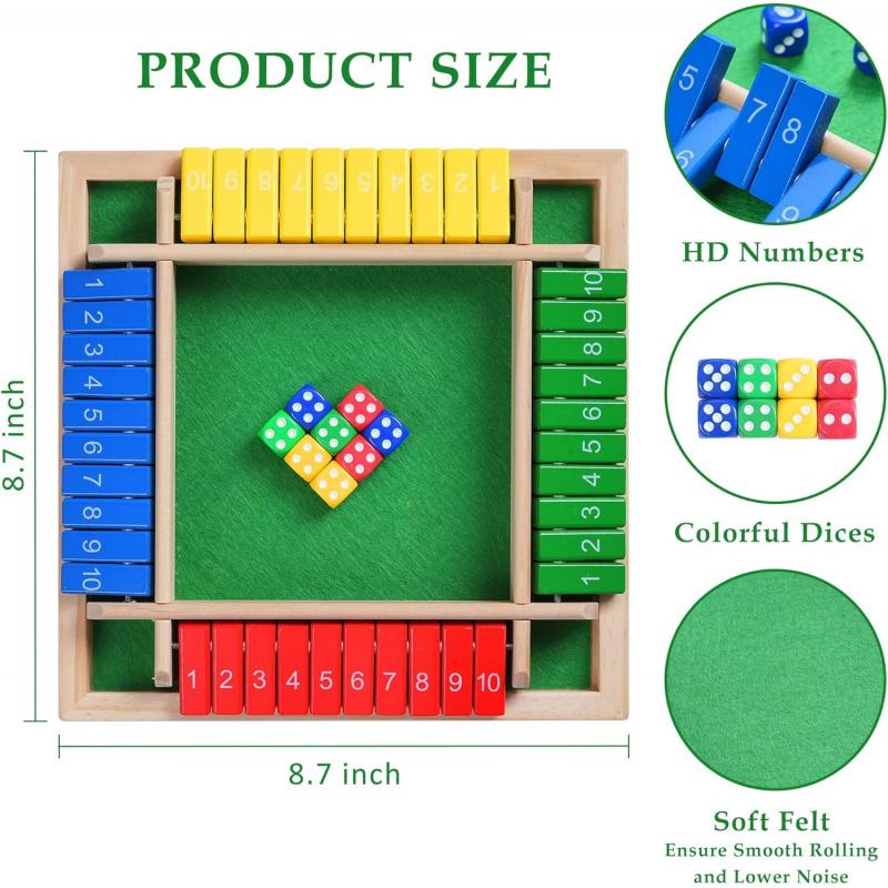 Four-Sided Flip Card Games Intellectual Educational Game Box Dice Toys Parent-Child Games Shut Wooden Number Game Board Games