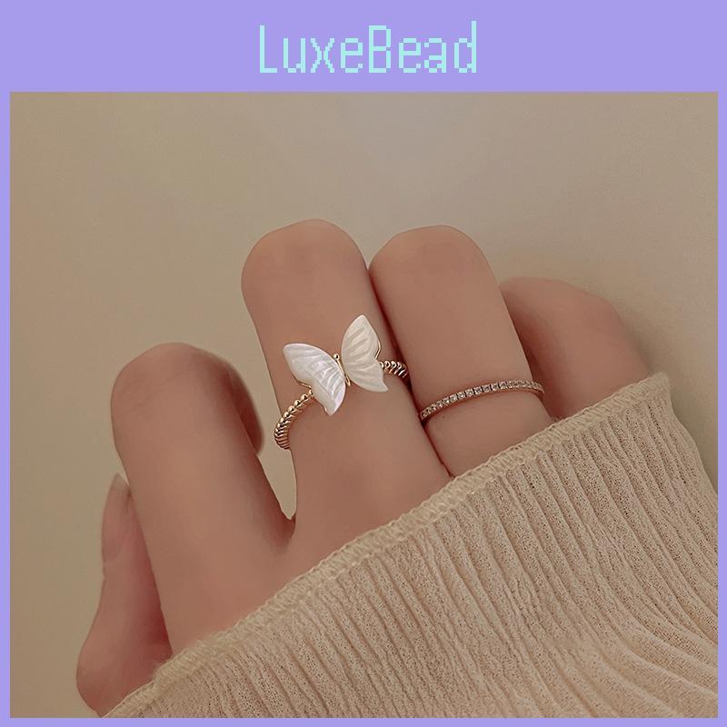 Elegant Butterfly Mother-of-pearl Copper Ring For Women Adjustable Fashion Accessory