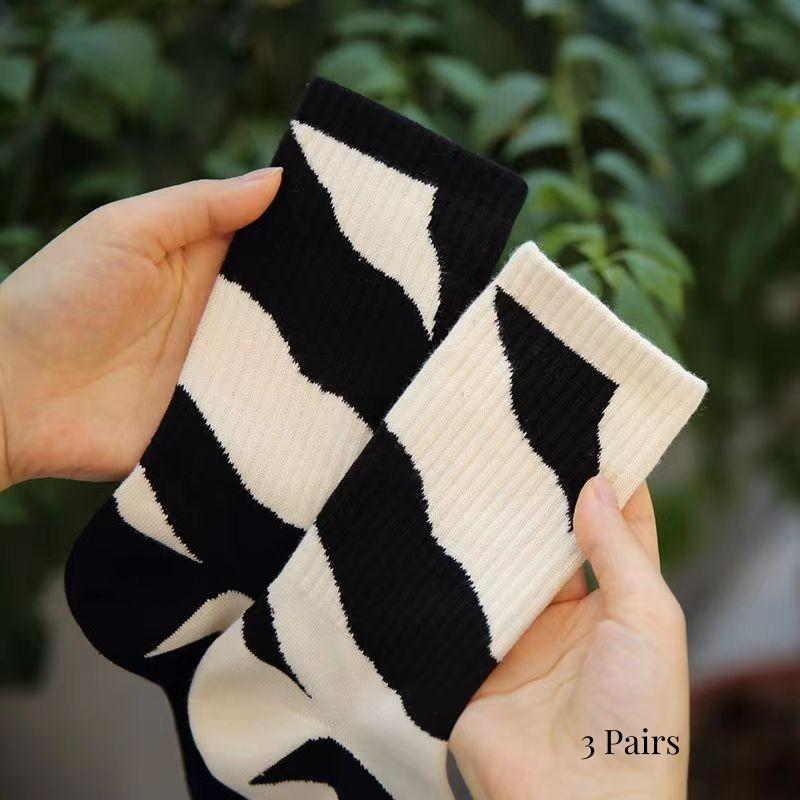 3Pairs Fashion A/B Style Women Sock Asymmetrical Street Hip Hop Skateboard Man Cotton Sock Breathable Harajuku Calcetines Hombre