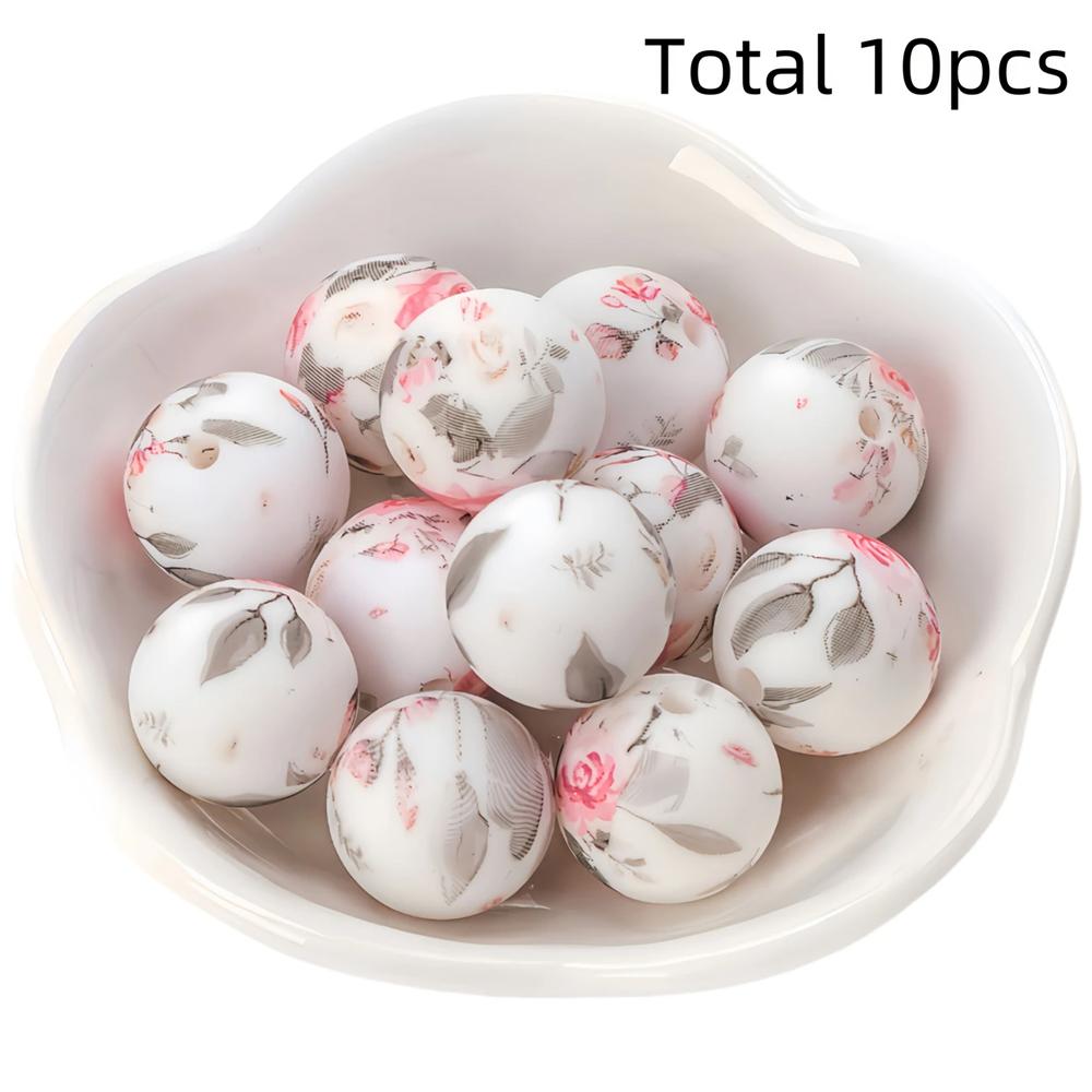 10/10pcs 15mm silicone beads with various styles of printed patterns, perfect DIY bead handmade accessories, fashionable jewelry