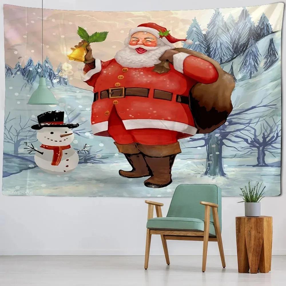 Weihnachtsthema Wandteppich Hintergrundtuch Weihnachtsmann Muster Hängendes Tuch Familie Wohnzimmer Zimmer Wanddekoration
