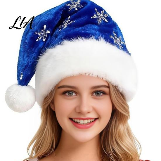Winter Holiday Gathering Apparel Christmas Santa Hat with Red Sequin, Plush Velvet Party for Adult Hats Adults, Festive Costume Accessory Xmas