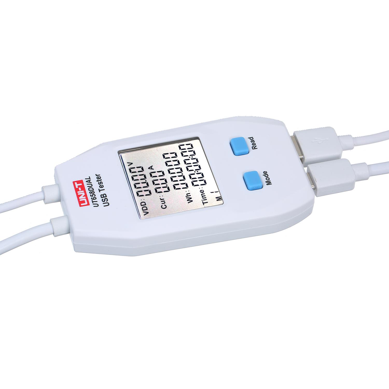

USB-измеритель мощности, ЖК-дисплей, USB-тестер, детектор, вольтметр, амперметр, цифровой тестер мощности (UT658-Двойной)