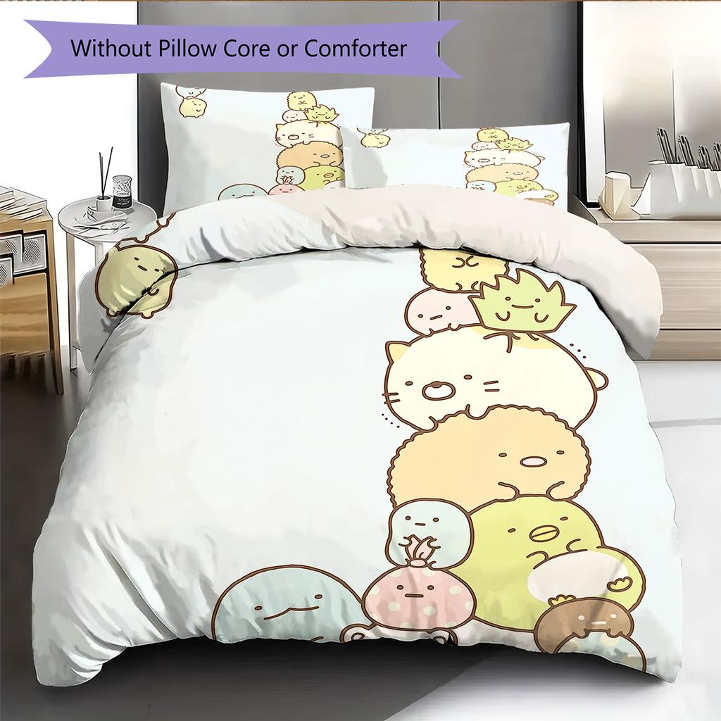 Cute Sumikko Gurashi Pattern Bedding Quilt Set Home Decoration Gift (1 * duvet cover + 2 * pillowcase without core)