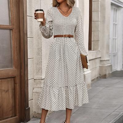 Autumn Winter Women Ruffle Chiffon Dress Fashion Loose Plaid Printing Full Sleeve A-line Maxi Dresses V-neck Y2k Vestidos Female