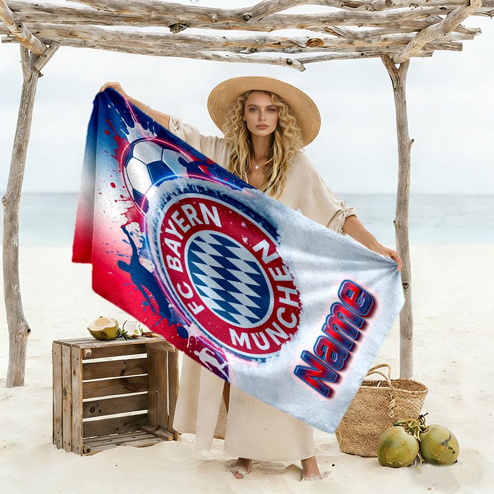 Bayern Munich Neon Art Customized Name Beach Towel Super Soft Microfiber Quickdry Fabric Suitable for Swimming Gym Camping Yoga Vacation