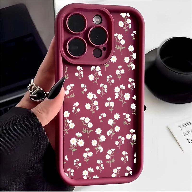 Retro Daisy Flowers Silicone Phone Case For Iphone17 16pro 15pro 14 13 12 11 12pro 13pro Max 14plus Anti Fall Protective Cover