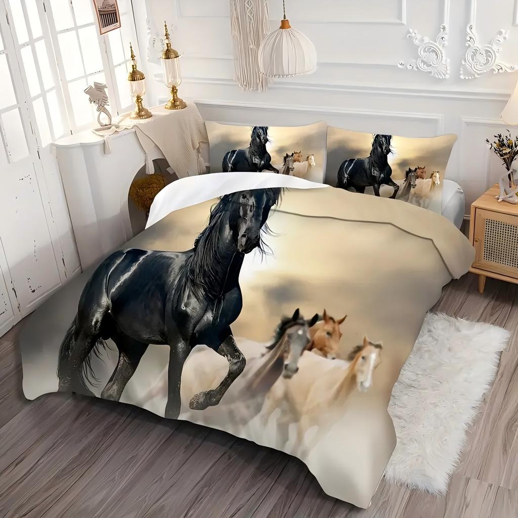 Sun Horse Herd Running Pattern 3D Printed Duvet Cover Soft Comfortable Luxury Bedding Set Wildlife Theme Quilt Cover Pillowcases