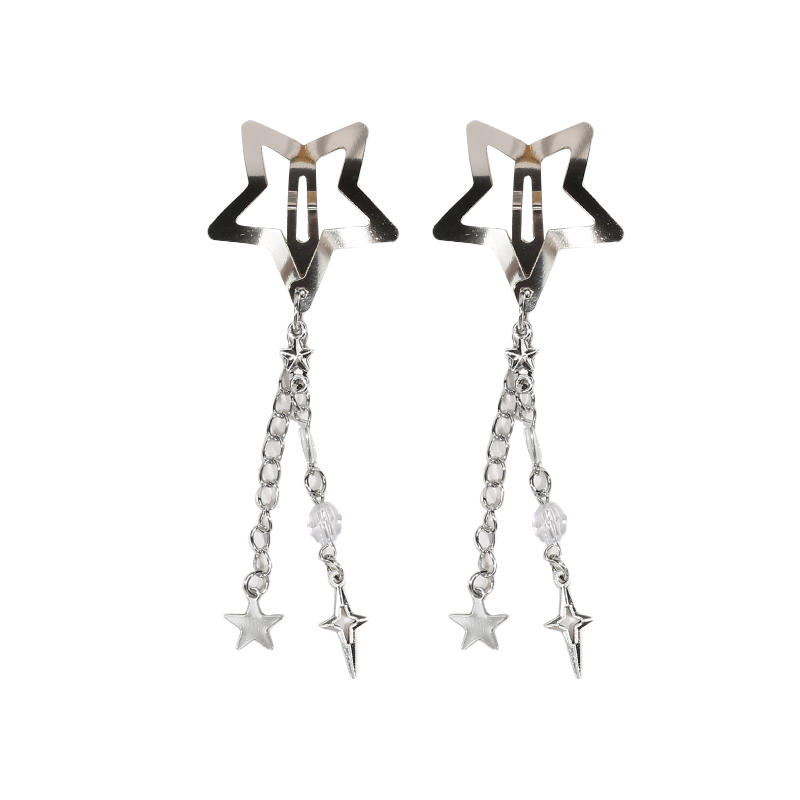 Y2K Sweet Cute Star Fringe Pendent Hair Clip Hairpin For Women Girls Punk Metal Pentagram BB Clips Barrettes Hair Accessories