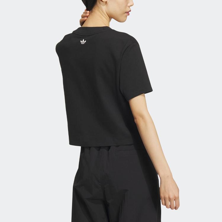 Adidas Originals Trefoil Tee With Monochrome Floral Print Details Women Tops Black IK8641