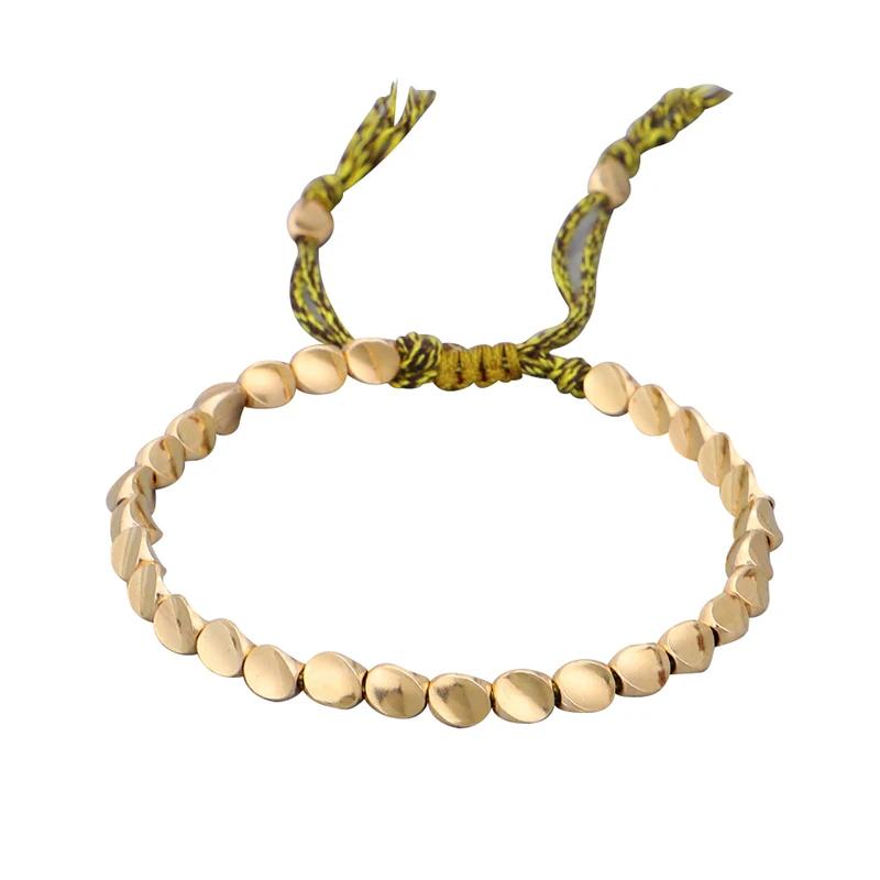 Handmade Tibetan Copper Bead Bracelet for Women Adjustable Rope Chain Men Bracelets Gold Color Braided Boho Vintage Jewelry Gift