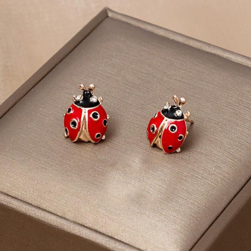 Pinkdudu Cute Red Ladybug Drip Glaze Beetle Stud Earrings Personality Trendy Insect Earrings for Women Versatile Fashion Accessory PD2540