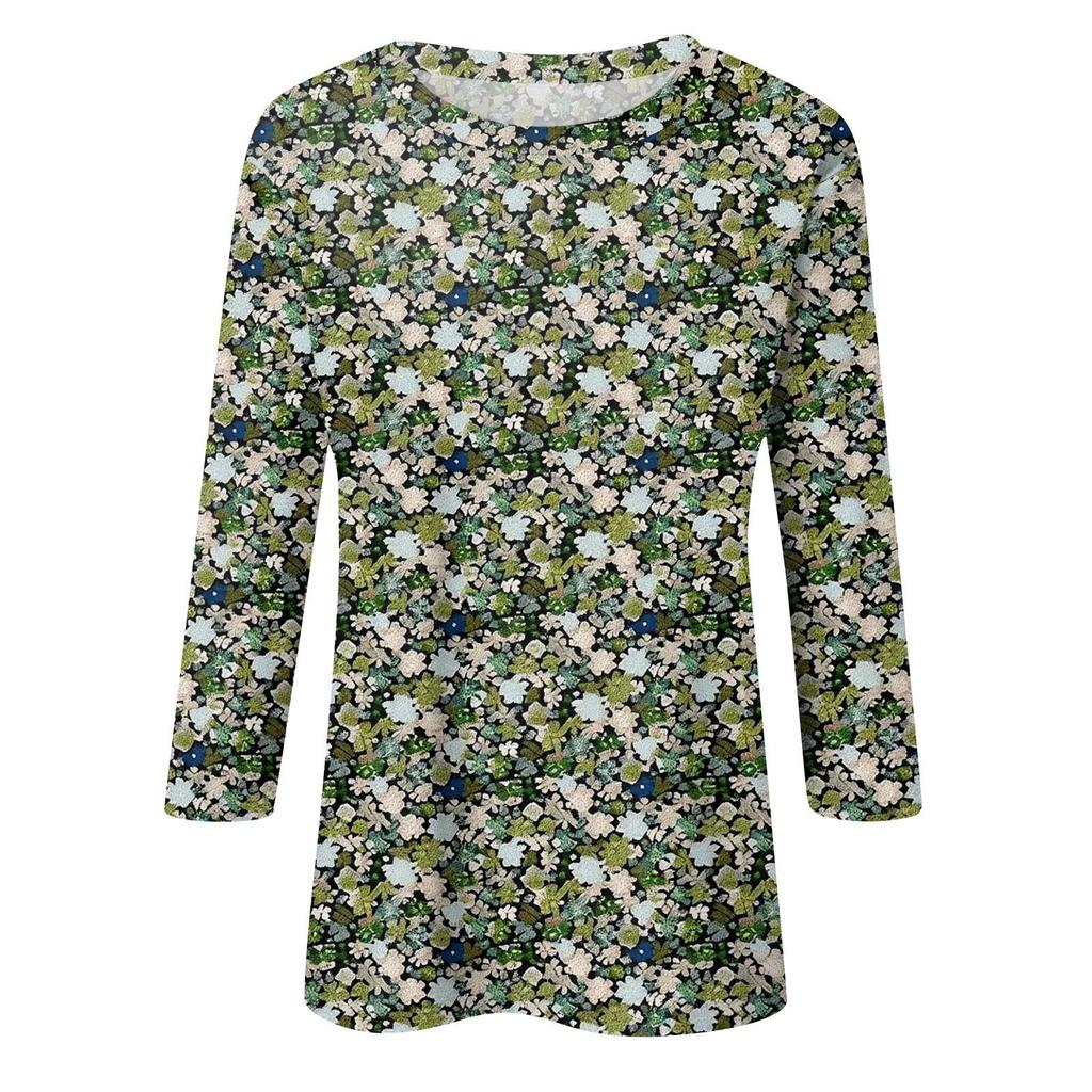 3/4 Sleeve Shirts For Women Cute Print Graphic Tees Blouses Casual Plus Size Basic Tops Pullover
