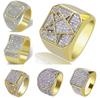 2023 Trendy Golden Full Crystal Geometric Men's Ring Business Style Party Wedding Fashion   Male Hand Accessories