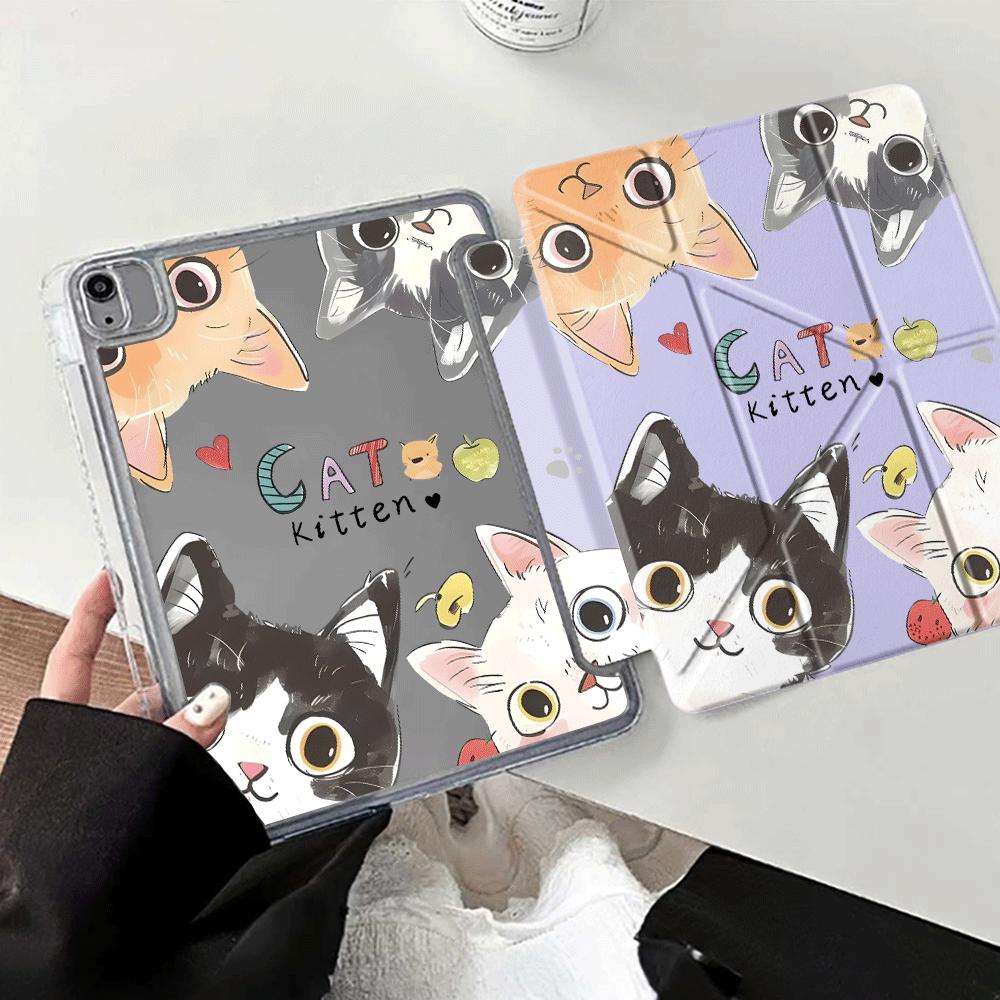 Cartoon Cute Cat Tablet Case For iPad Air 4 5 M3 M2 1 2 M4 11inch Pro 11th 10th 9th 8th 7th 12.9inch Mini 6 7 Pro 2025 Y-Fold