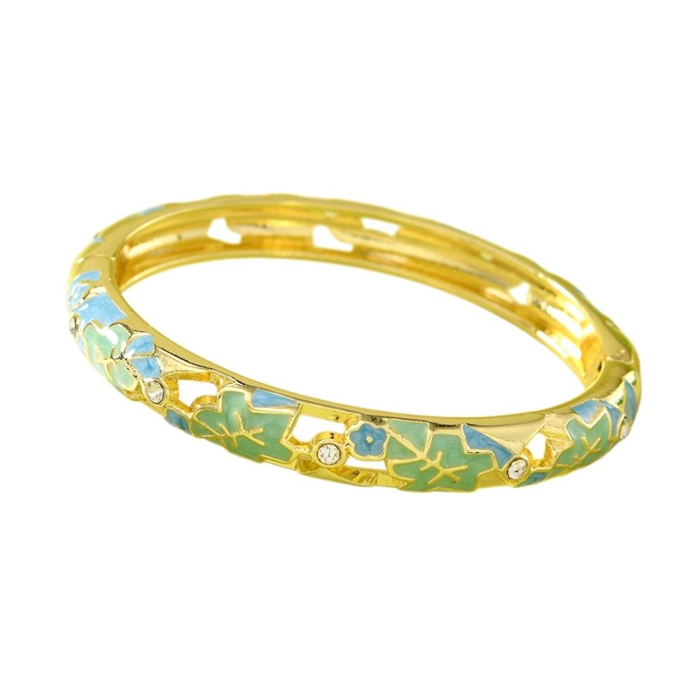 

Big Floral Leaf Chinese Flower Bangle Enamel Women s Hand Bracelet Vintage Cloisonne Bangle Ladies ціан