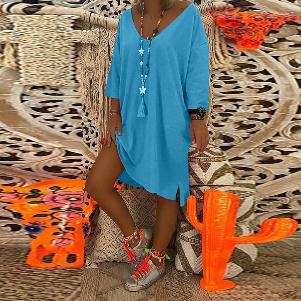 Dámské pytlovité šaty s plážovým přehozem s výstřihem do V