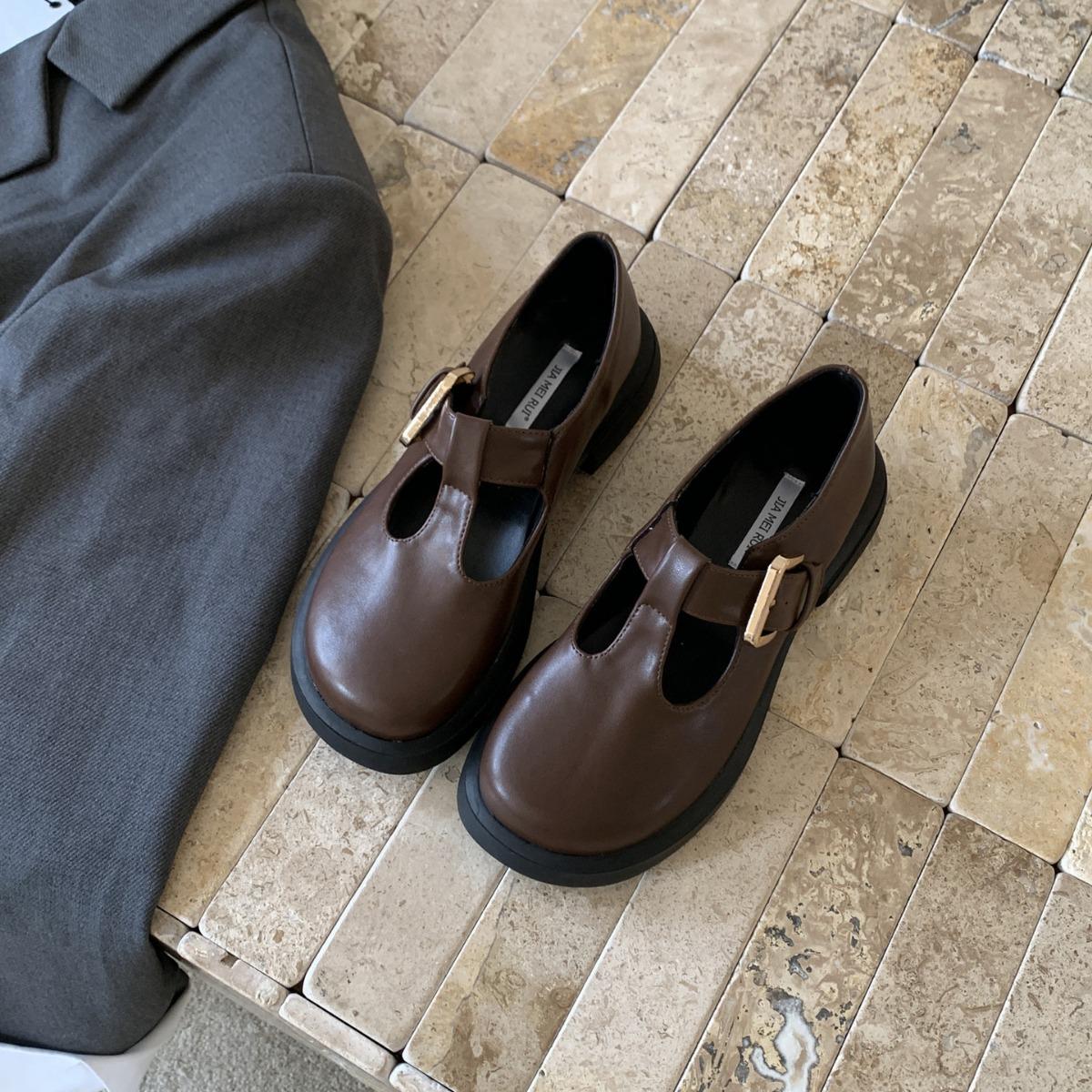 

Fashion IPPEUM Mary Janes Women Ballet Flat Shoes Leather Buckle Round Toe Ballerinas Zapatos Mujer 225 коричневый