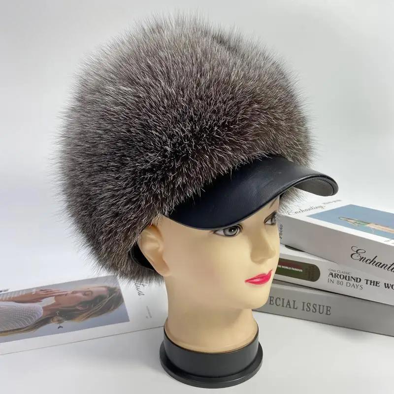 Natural Raccoon Fox Fur Hat Women Winter Warm Fluffy Brim Cap Lady Winter Outdoor Snow Hats Genuine Real Fur Cold Hats Wholesale